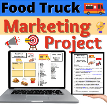 Preview of Food Truck Marketing Project Activity Resource Business Cards, Coupons, QR Code