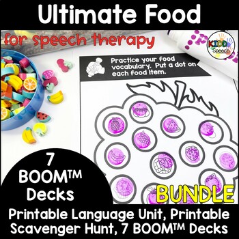 Preview of Preschool Speech Therapy Food Unit BOOM Cards Printable Activities