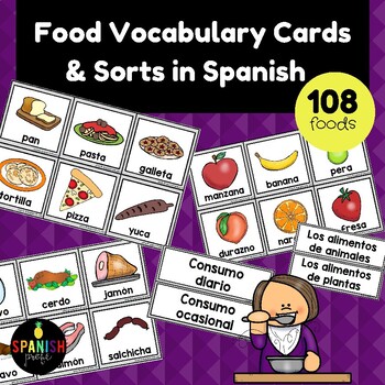 Preview of Food Vocabulary Cards and Sorts in Spanish (alimentos / comida )