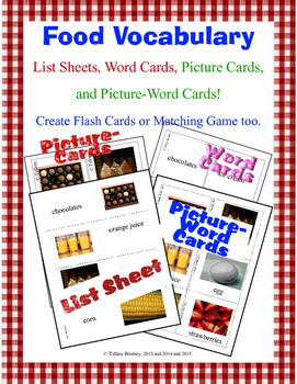 Preview of Food Vocabulary Photo & Word Cards; Great for Primary, ESL, or ESOL students!