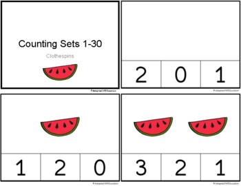 Preview of Food - Watermelon - Counting Sets 1-30- Clip Cards