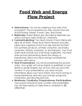 Preview of Food Web and Energy Flow Poster Project and Rubric