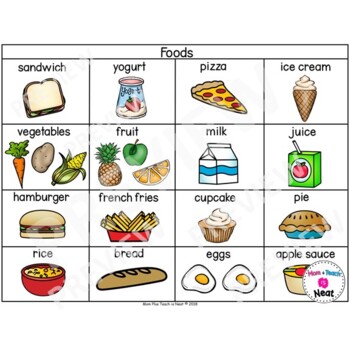 Food Words Picture Vocabulary Word Cards (Color & BW Version) | TpT