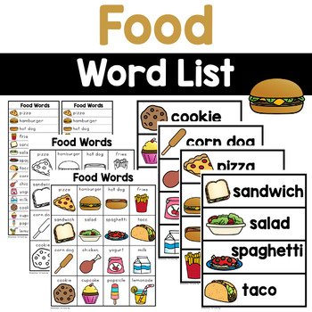 Preview of Food Words - Writing Center Word Lists