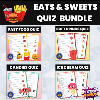 Preview of Food and Desserts Quiz Bundle | Fast Food and Drinks and Candies and Ice Cream