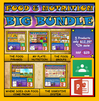 Preview of Food and Nutrition Bundle: 5 Google Slides Presentations + PPT's + Worksheets