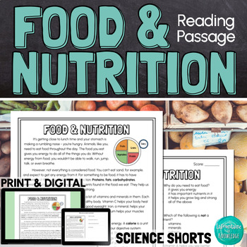 Preview of Food and Nutrition Reading Comprehension Passage PRINT and DIGITAL