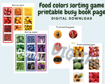 Preview of Food color sorting, Food busy book printable for toddler, preschool,Kindergarten