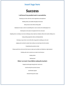 Preview of Food, cooking and Catering practical success criteria poster
