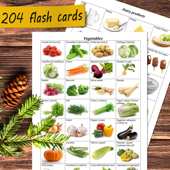 Preview of Food flash cards: vegetables, fruits, nuts, berries, meat, fish food flashcards
