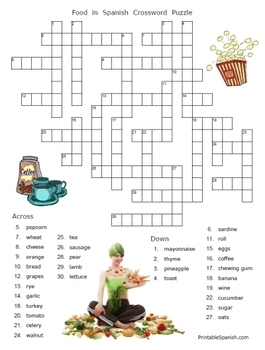 Preview of Food in Spanish -- 2 Free Puzzle Worksheets
