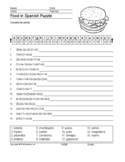 Food in Spanish Word Search and Vocabulary Puzzle Worksheet Packet