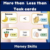 More than less than task cards with groceries for life skills