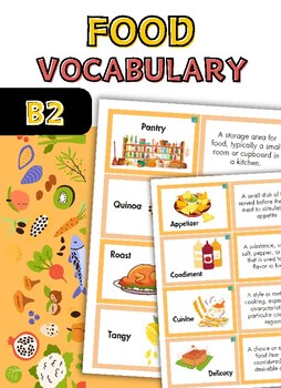 Preview of Food vocabulary. Guess the word game. Names of Food with definition. B2.