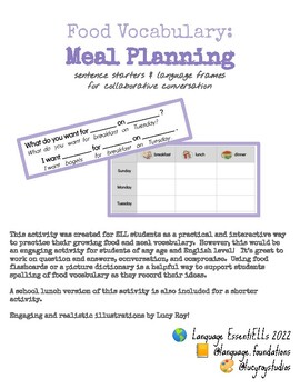 Food vocabulary - meal planning for ELL/ESL/newcomers by Language ...