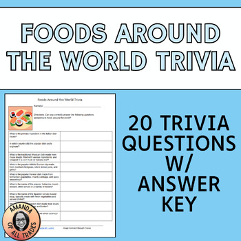 Preview of Foods Around the World Middle School Trivia Teambuilding Academic Team Quiz Bowl