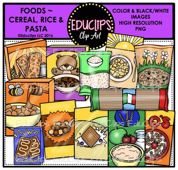 Preview of Foods~Cereal, Rice & Pasta {Educlips Clipart}