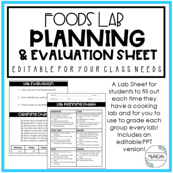 Preview of Foods Lab Planning Evaluation Sheet | Family Consumer Sciences | FCS