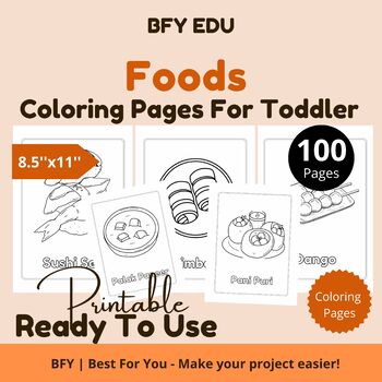 Preview of Foods* Toddler Coloring Book 8.5x11 100 pages