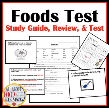 Preview of Foods Unit Study Guide Review & Test  | FCS FACS Culinary Arts