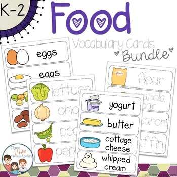 Preview of Foods Vocabulary Word Wall Cards plus Write & Wipe Version BUNDLE