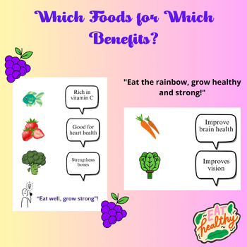 Preview of Foods and Health Benefits: Matching Worksheet