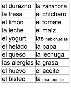 Foods in Spanish (Mini-Cards for Games) by Spanish Teaching Kaizen