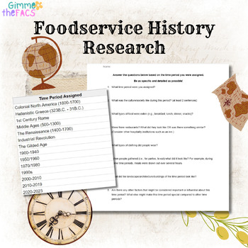 Preview of Foodservice History Research | Culinary, FCS, FACS, FCSE, CTE