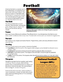 Preview of Football 2nd grade Informational Reading passage with comprehension questions