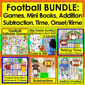 Preview of Football Themed Activities Bundle for Kindergarten & First Grade Reading & Math