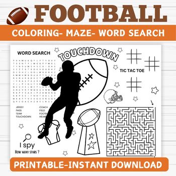 Preview of Football Activity Sheet - Football Coloring- Maze- Word Search