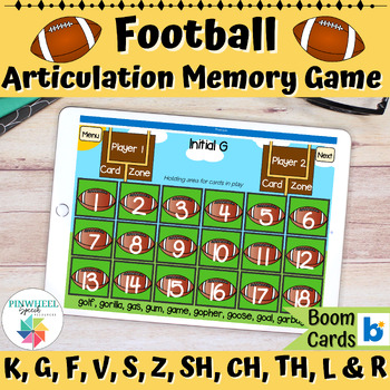 Preview of Football Articulation Memory Games Boom Cards™ Speech Therapy Matching Activity