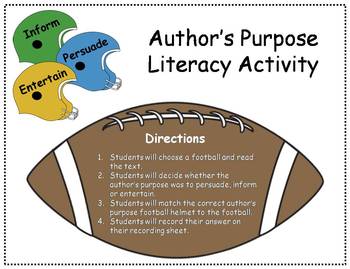 Author's Purpose Game {3 Types} for Literacy Centers: U-Know