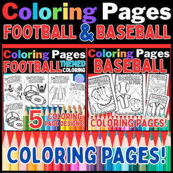 Preview of Football & Baseball Coloring Pages & Sheets! Sports Coloring Activity! 9 Designs