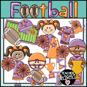 Football & Cheerleader Clipart, Red and Yellow, inspired by KC Chiefs