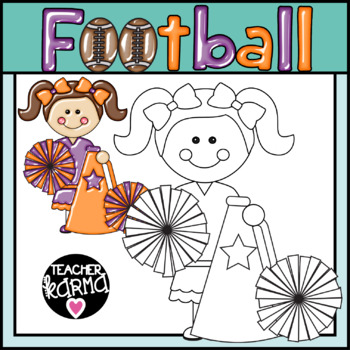 Football & Cheerleader Clipart, Red and Yellow, inspired by KC Chiefs