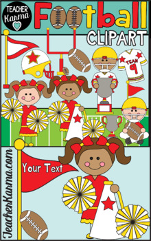 Football & Cheerleader Clipart, Red and Yellow, inspired by KC Chiefs