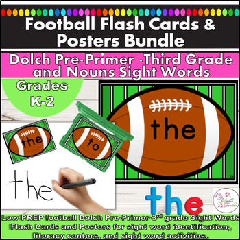 Preview of Football Sight Word Flashcards Posters Dolch PrePrimer-3rd & Noun Bundle