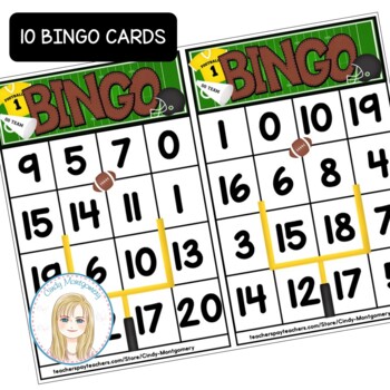 Football Game Day Bingo Numbers 0 - 20 l Number Recognition 0 to 20