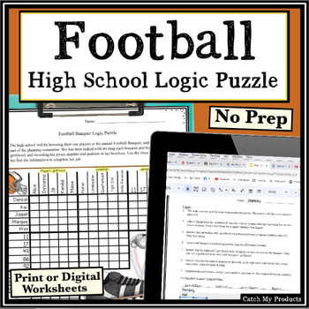 Preview of Football Logic Puzzle Brain Teaser for High School in Print or Digital