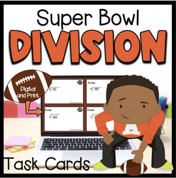 Preview of Football Long Division Task Cards - Digital and Print - Self Correcting