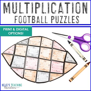 Preview of MULTIPLICATION Football Homecoming Math Center Activity Craft Game Puzzle