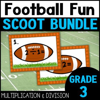 Preview of Football Math Scoot Game Bundle Multiplication and Division with Worksheets