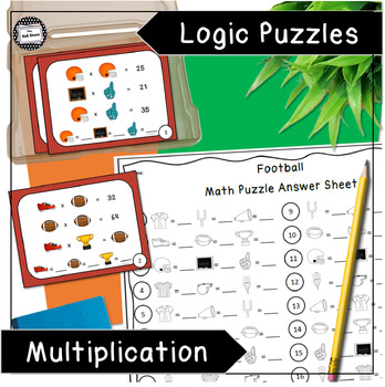Preview of Football Math Logic Puzzle Enrichment Activity Multiplication Task Cards