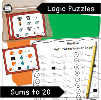 Preview of Football Math Logic Puzzle Enrichment Activity Task Cards Addition Sums to 20