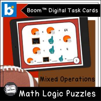 Preview of Football Math Logic Puzzles Mixed Operation Digital Task Cards Boom Learning
