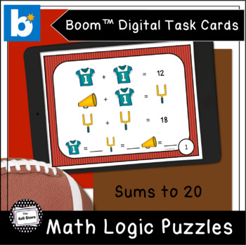 Preview of Football Math Logic Puzzles Sums to 20 Digital Task Cards Boom Learning