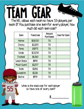 Football Math Long Division Activity by Mrs Kayla Durkin