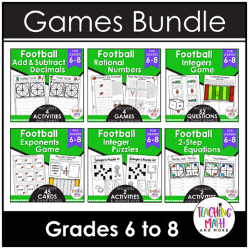 Preview of Football Middle School Math Games BUNDLE