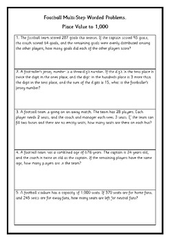 Preview of Football Multi-Step Place Value Word Problems. Year 6.